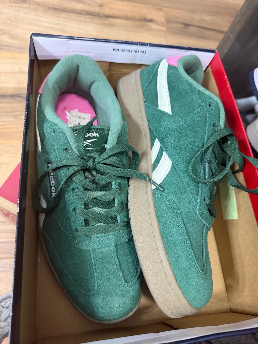 Reebok Kids Green Suede Low-Top Sneakers with Pink Liner
